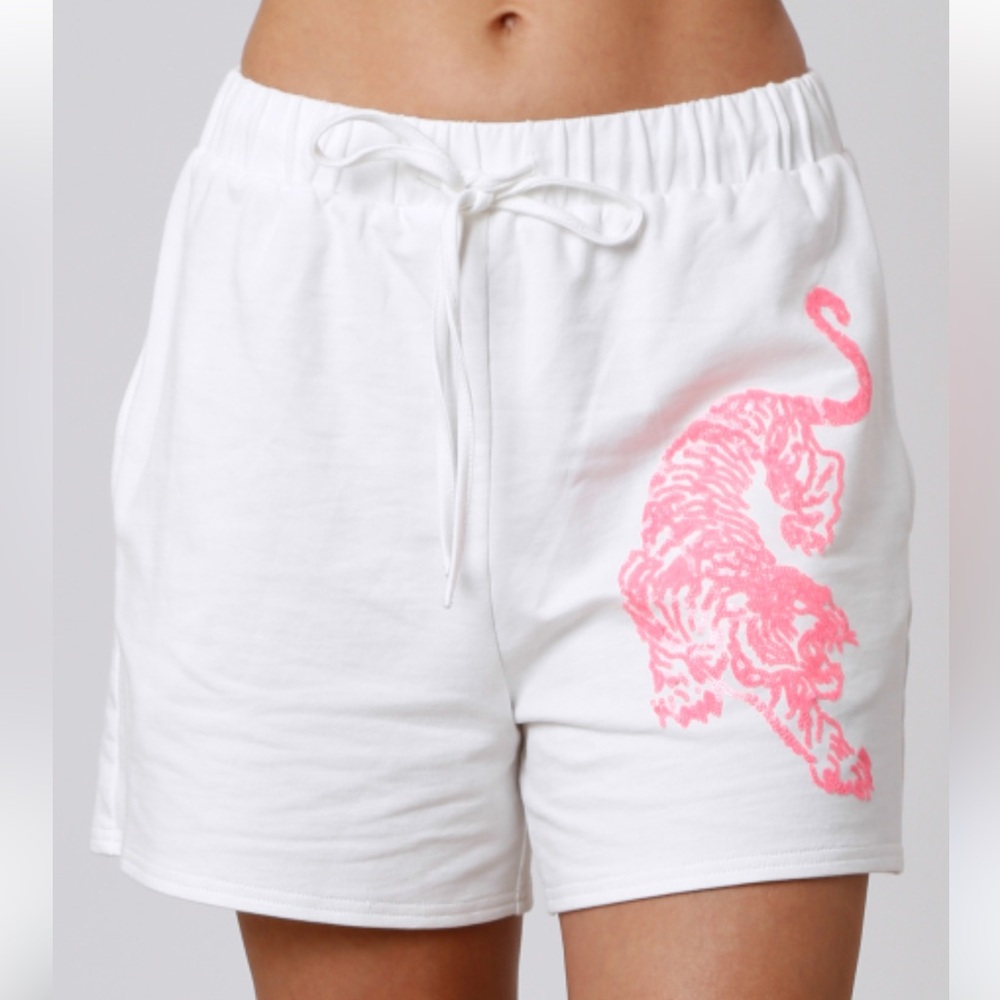 FANTASTIC‎ FAWN Off-White High Waist Tiger Sequin Pink Shorts